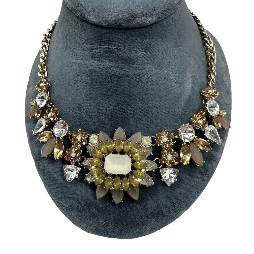 Natasha Signed Womens Choker Necklace Gold Tone Rhinestones Glam Bling 18$